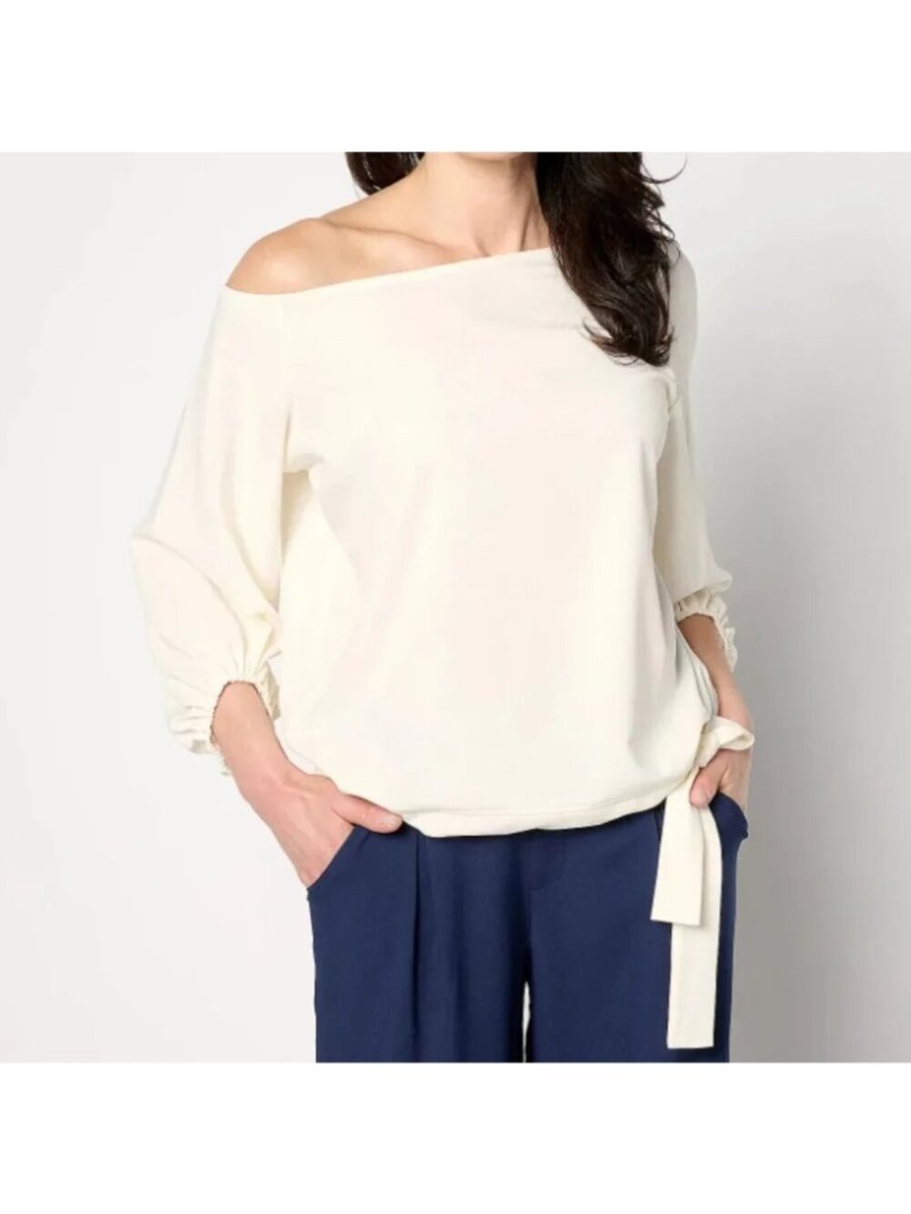 Beautiful by Lawrence Zarian Off Shoulder Dolman Sleeve Top Sz 2X Cream Tie Hem